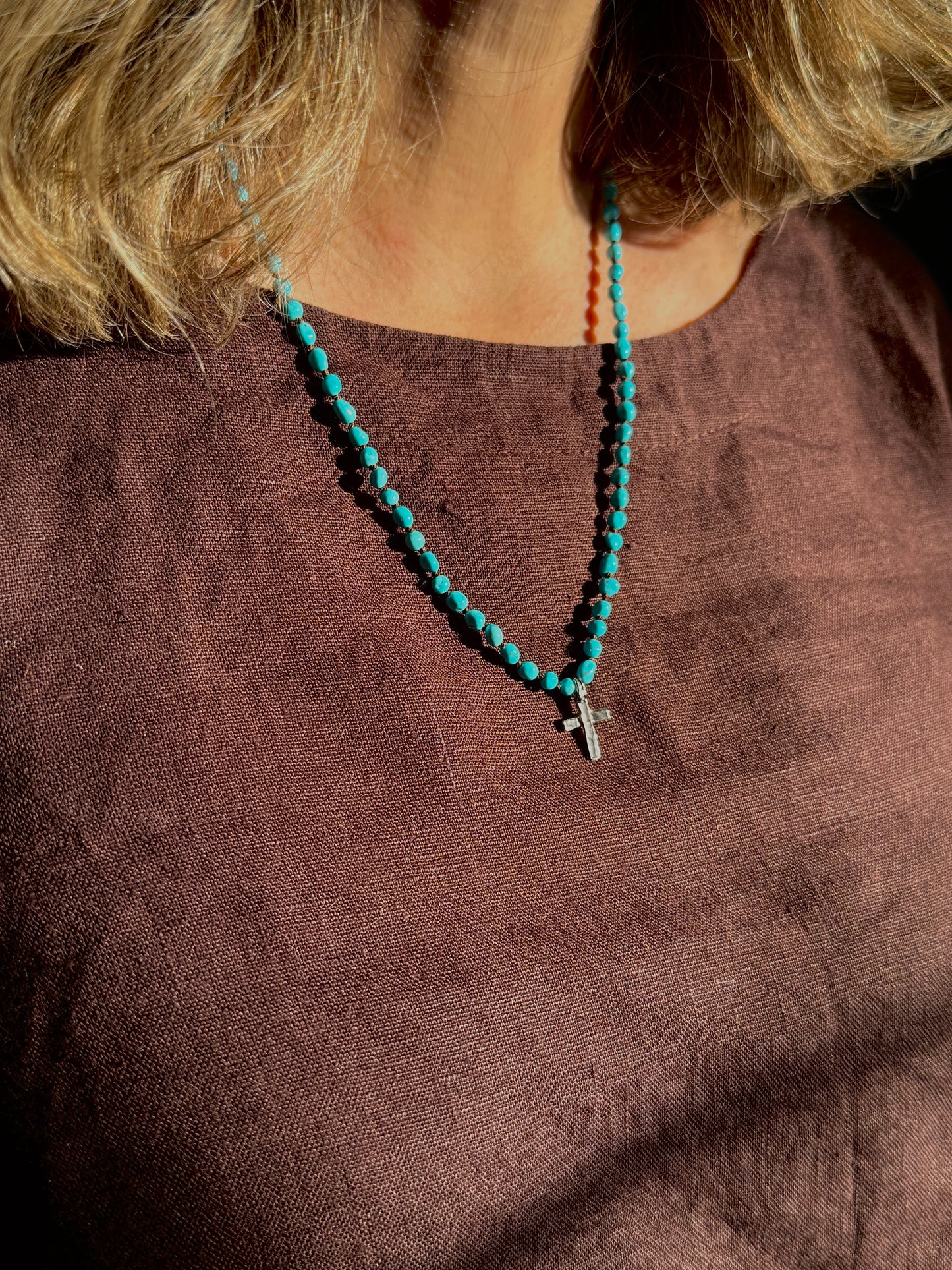 Sleeping Beauty Turquoise Cross Necklace
