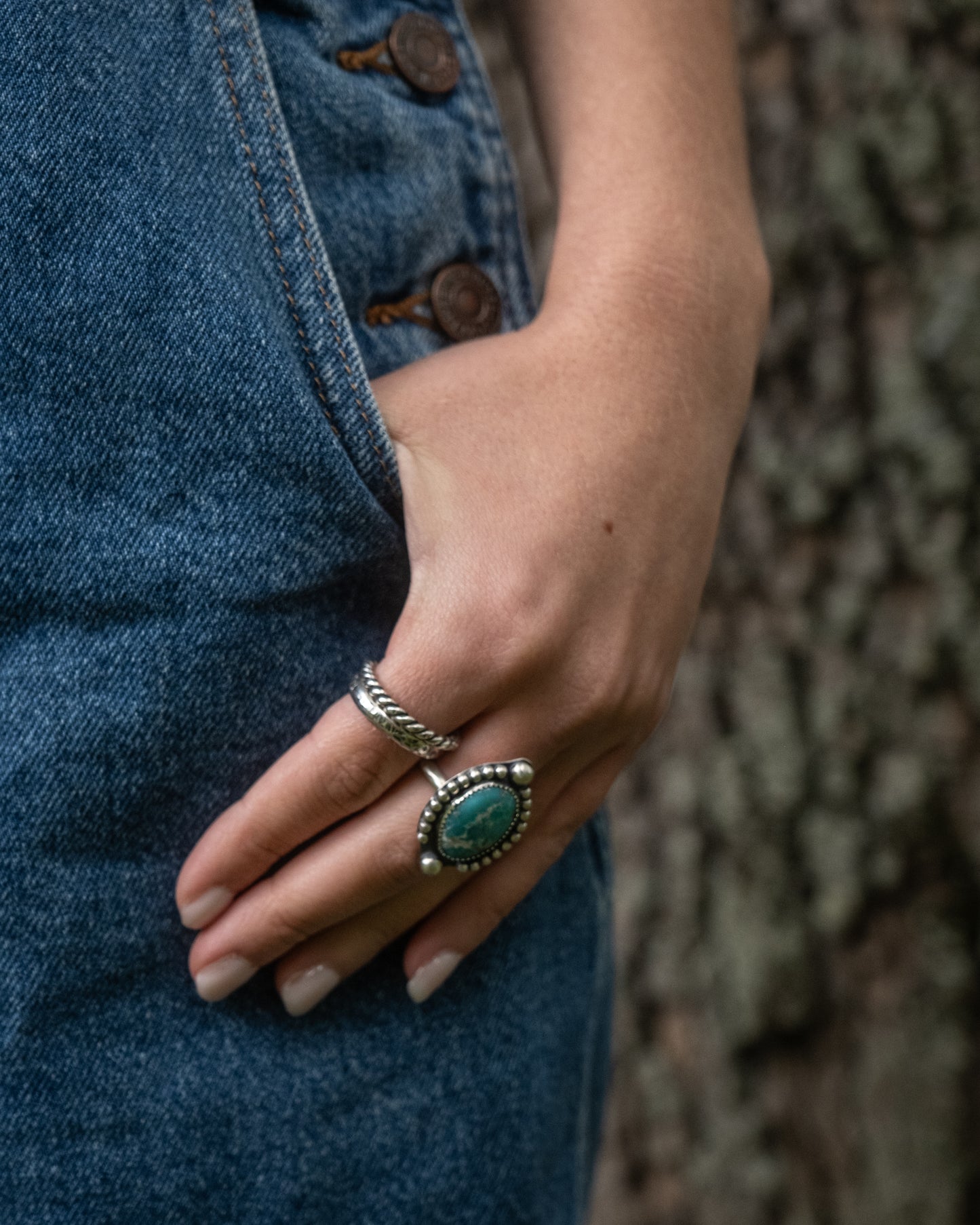 Whitewater Turquoise Sterling Ring, Size 7