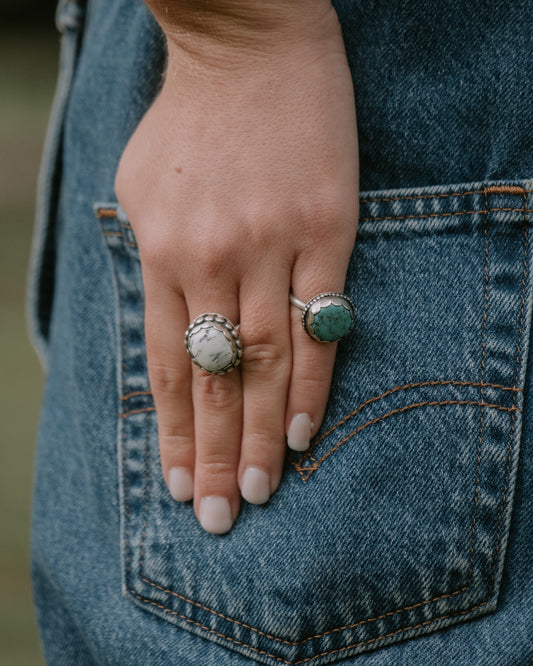 White Buffalo Sterling Ring, Size 6.5