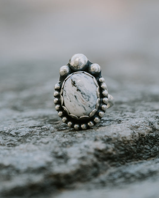 White Buffalo Sterling Ring, Size 7.5