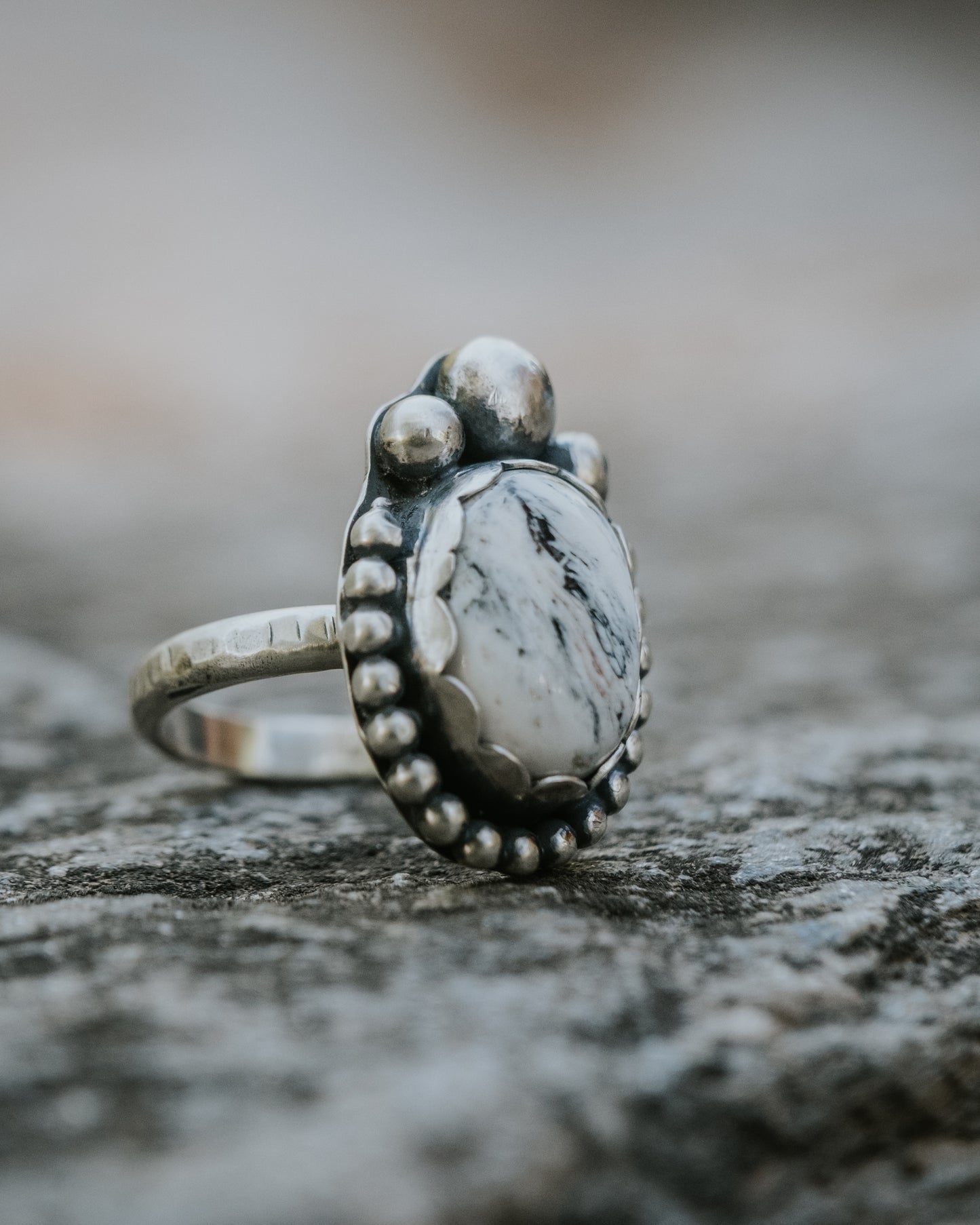 White Buffalo Sterling Ring, Size 7.5