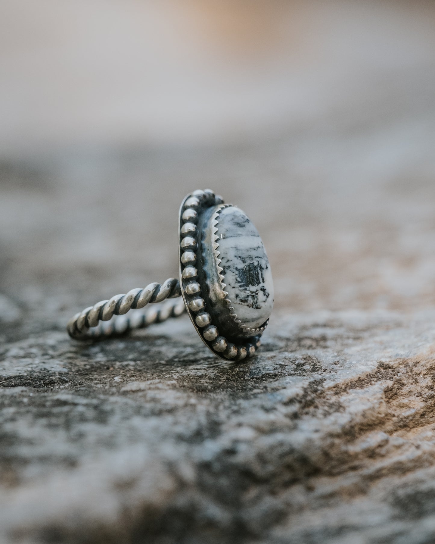 White Buffalo Sterling Ring, Size 6.25