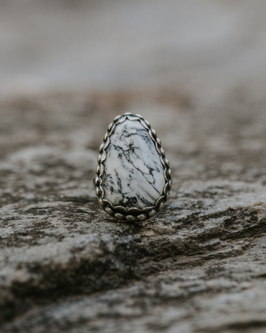 White Buffalo Sterling Ring, Size 6.25