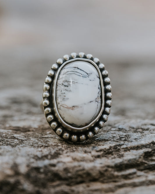 White Buffalo Sterling Ring, Size 7