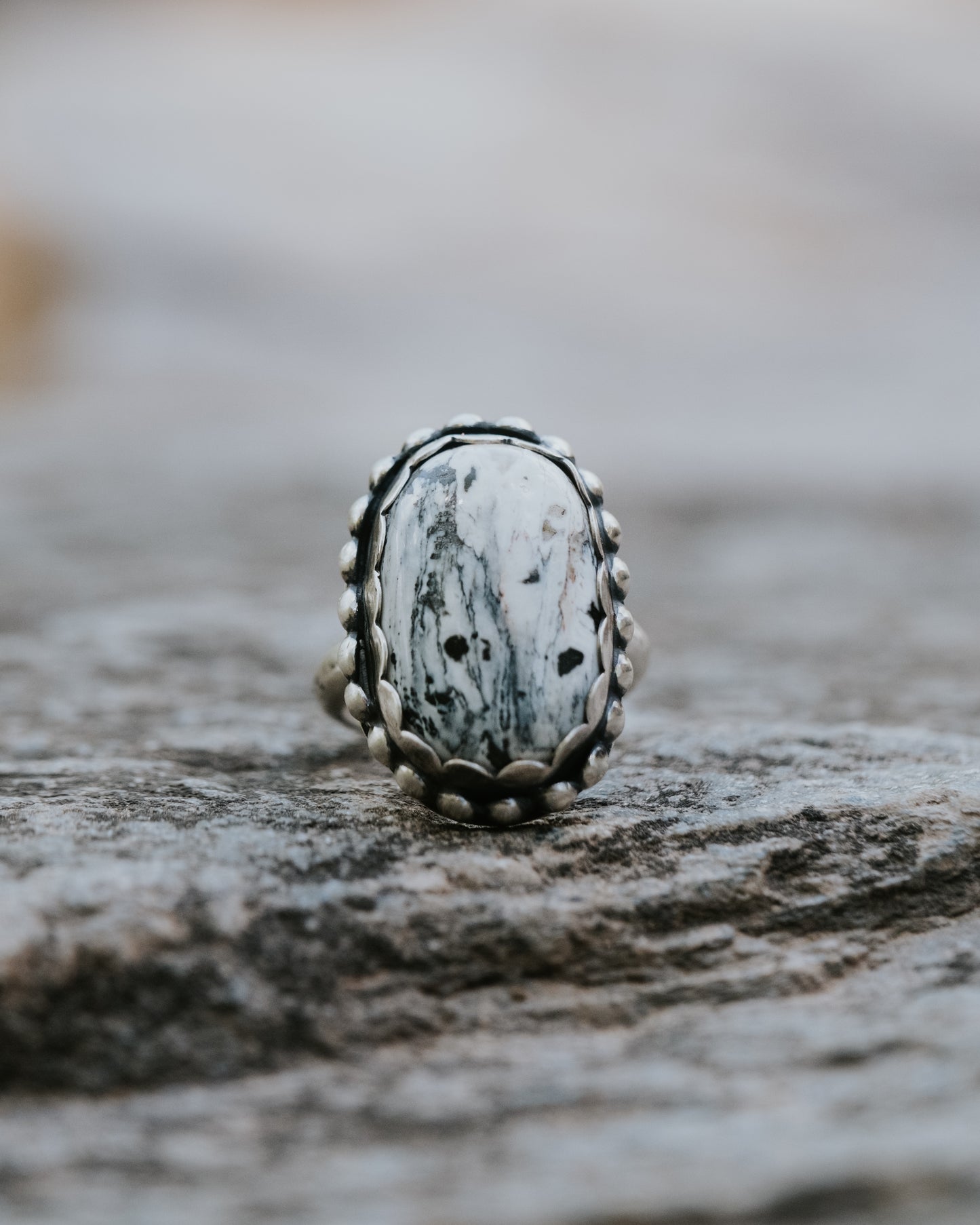 White Buffalo Sterling Ring, Size 8.5