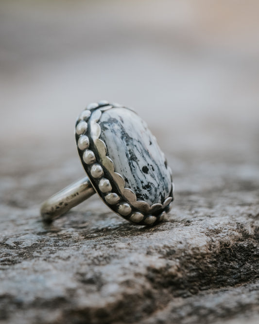 White Buffalo Sterling Ring, Size 8.5