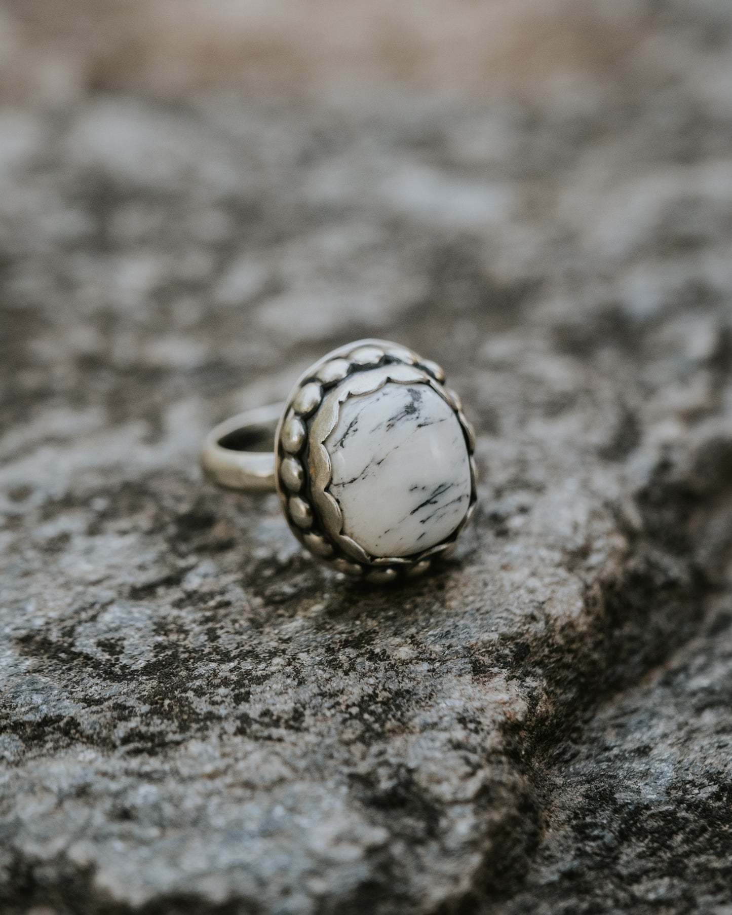 White Buffalo Sterling Ring, Size 6.5