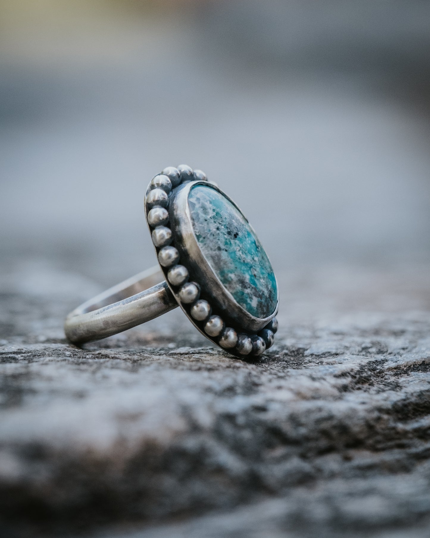 Whitewater Turquoise  Sterling Ring, Size 5.5